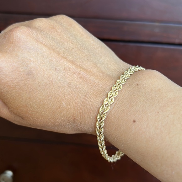 14K gold bracelet, double row twisted rope - Picture 5 of 9